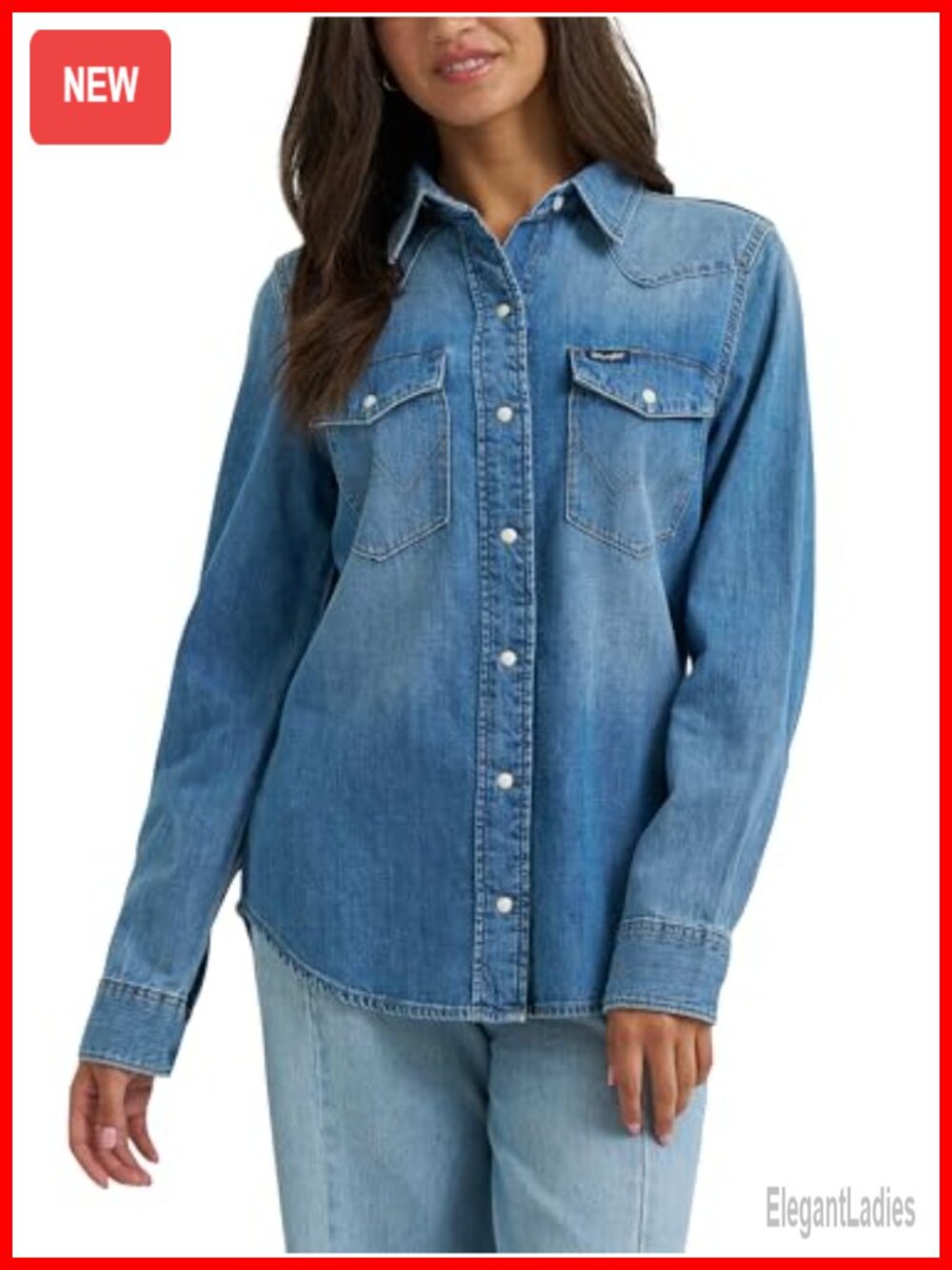 Wrangler Western Snap Shirt Long Sleeve Cotton Button Down Blouse